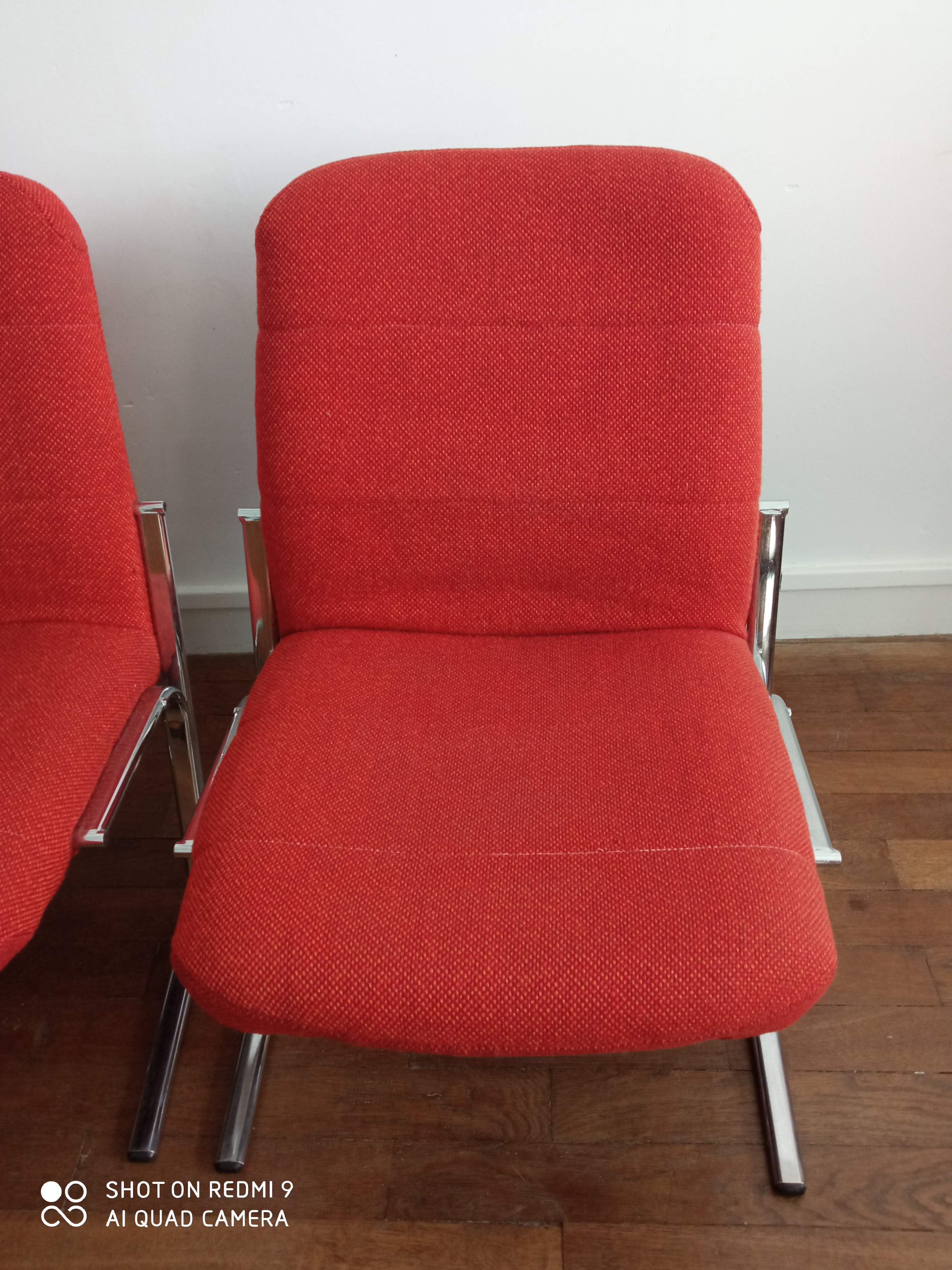 Armchairs 70s fabric and chrome