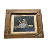 Framed painting of a man on mica.