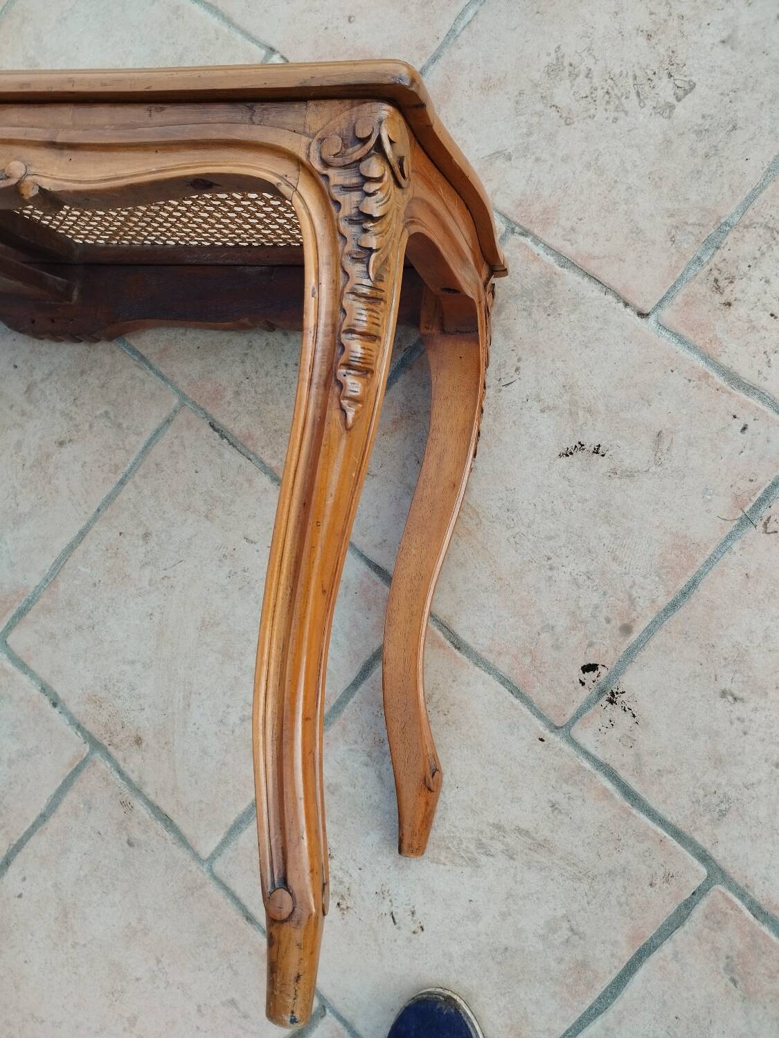 Old Louis XV style caned piano bench