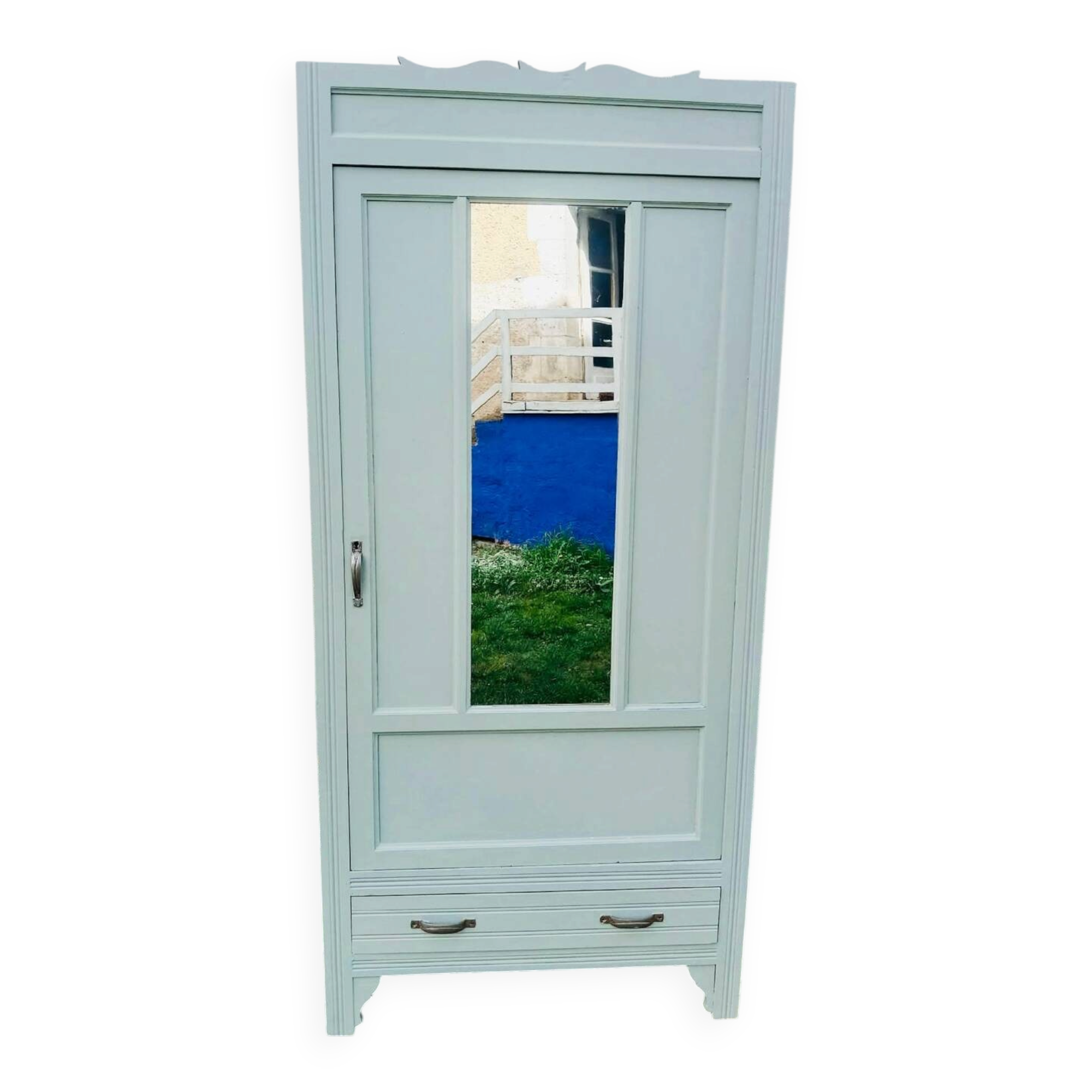 Art Deco sage green bonnetière wardrobe