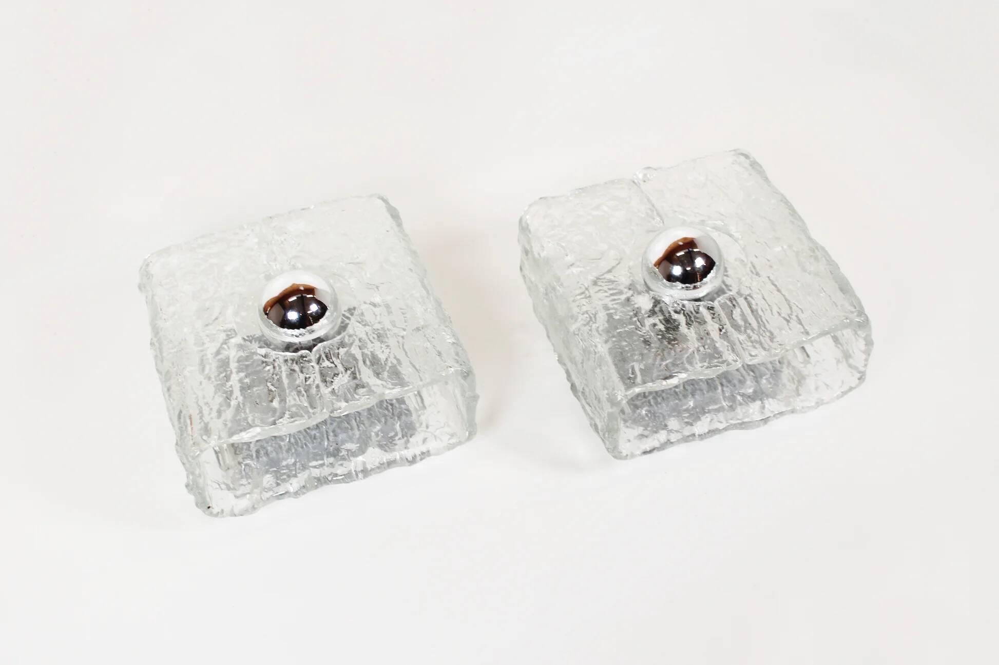 Large pair of 'ice glass' wall lamps by Kaiser Leuchten