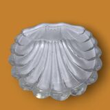 Vintage stainless steel and glass shell butter dish with knife