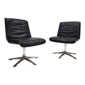 Wilhahn Delta set of 2 leather conference / dining chairs by Delta, 1960