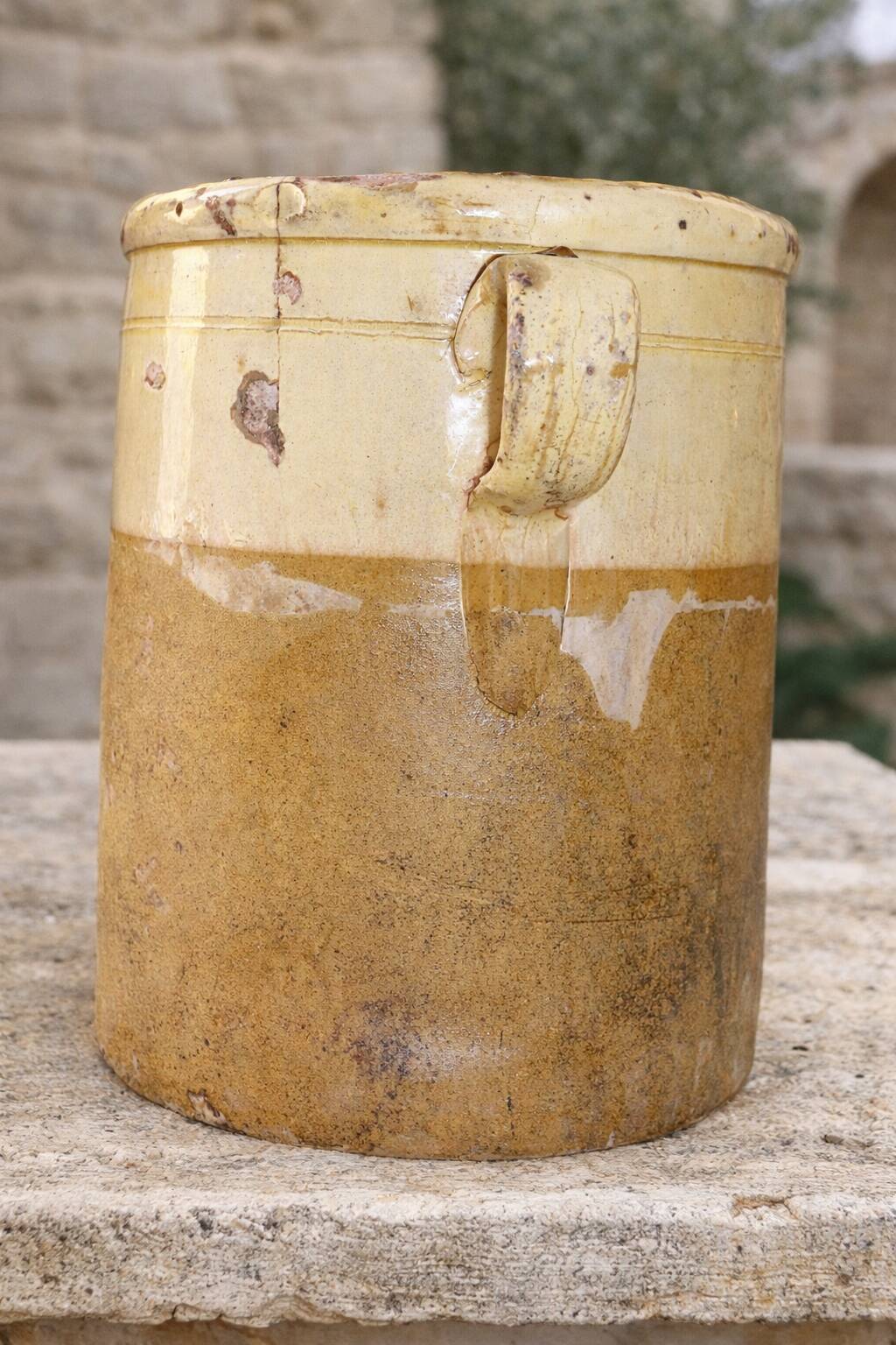 Large Italian glazed terracotta preserving jar, two-coloured, late 19th century.