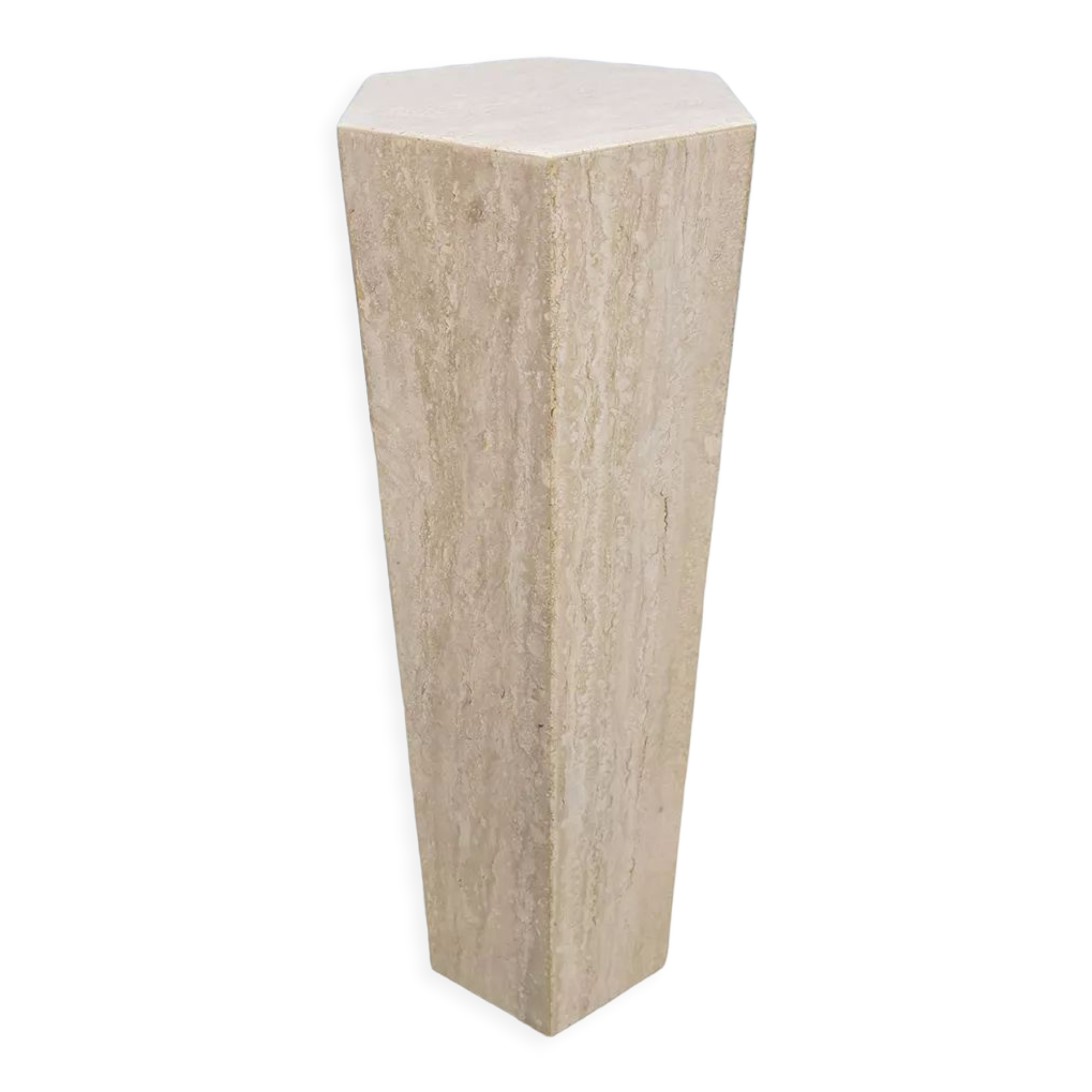 Vintage Italian Travertine Column 'Hexagon'