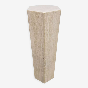 Vintage Italian travertine pedestal pillar 'Hexagon'