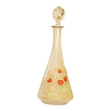 Legras (late 19th century) strawberry enamelled glass liqueur carafe.