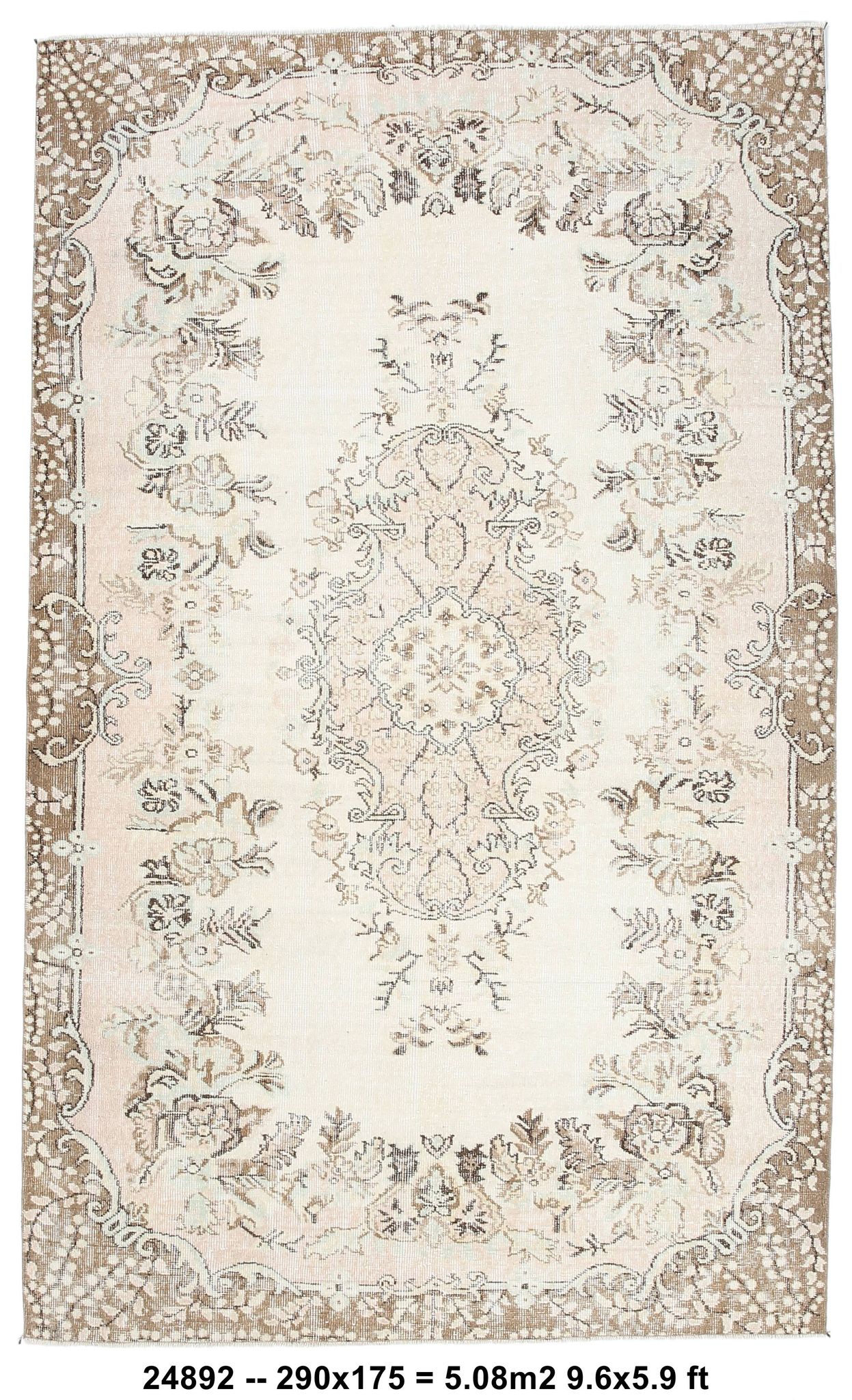 6x9 Cream & Brown Oriental Vintage Rug, 175x290Cm