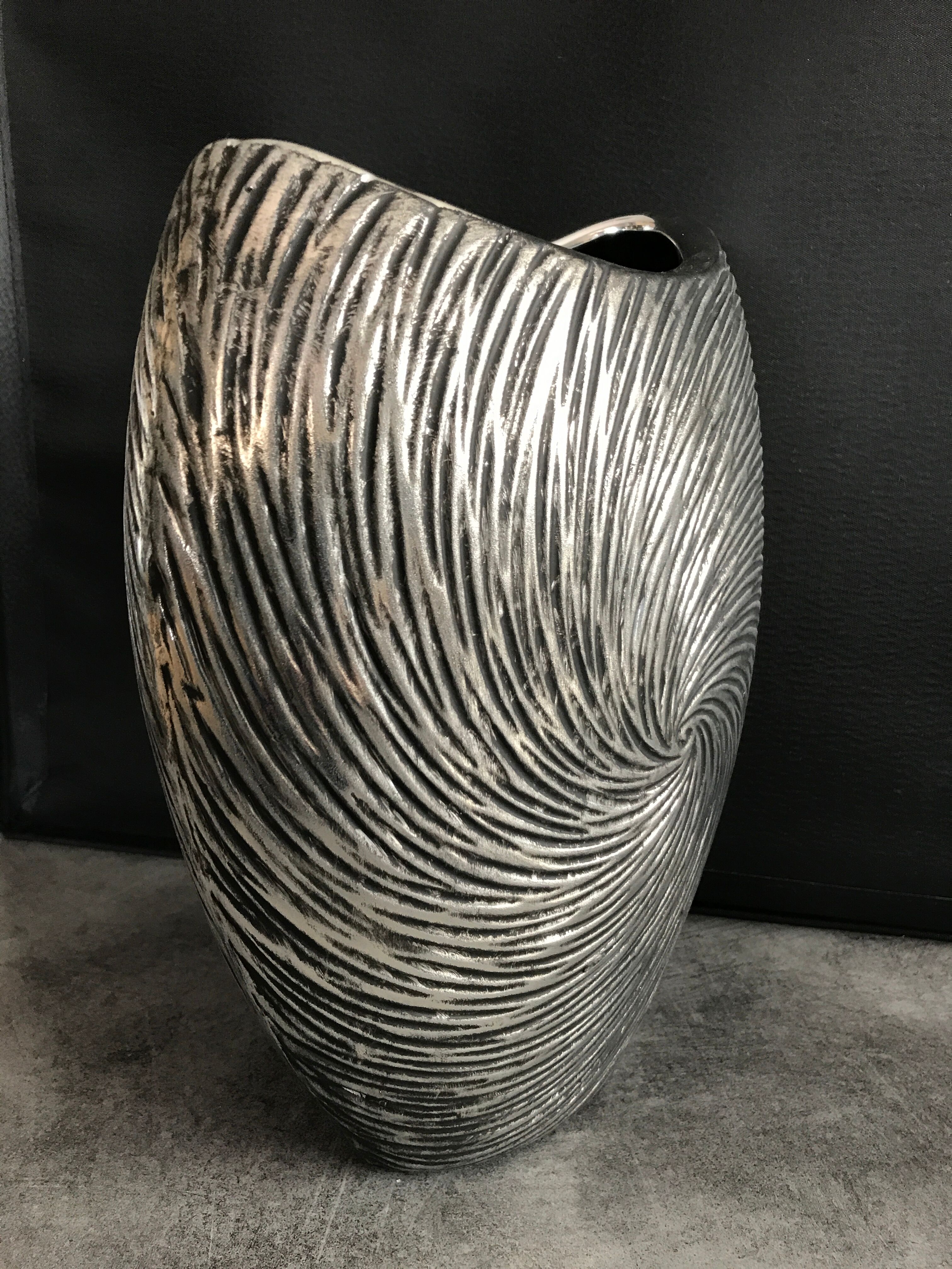 Vase in ceramic form and silver modernist effects 26.5 cm