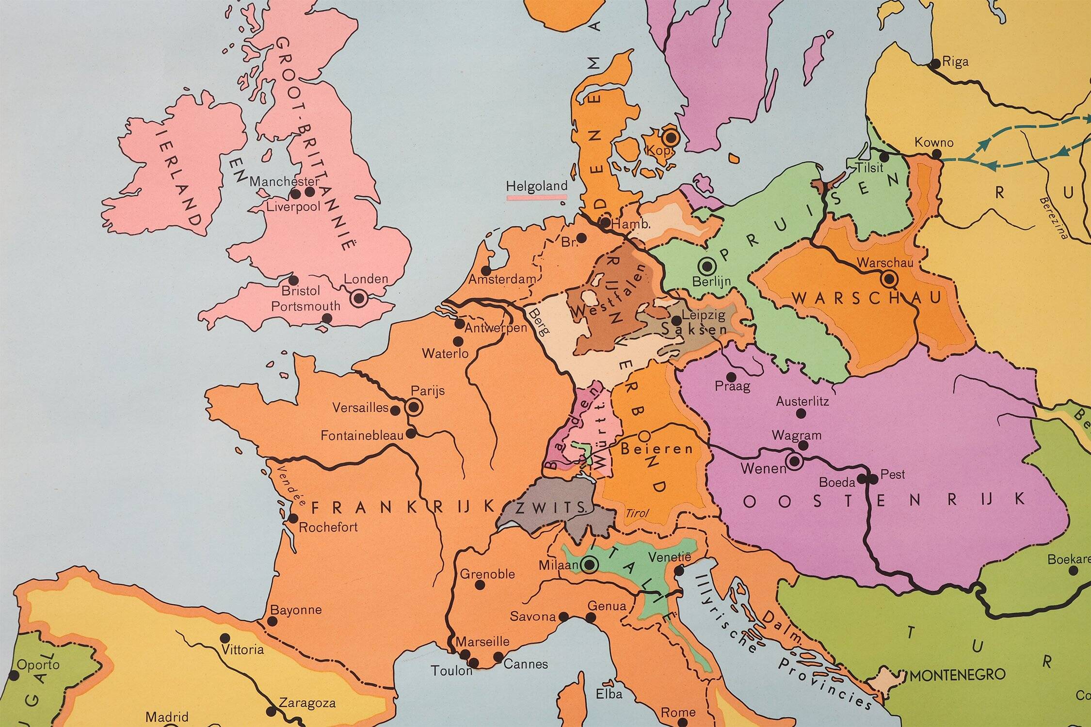 Carte historique de l'Europe vers 1812, Belgique, années 1950