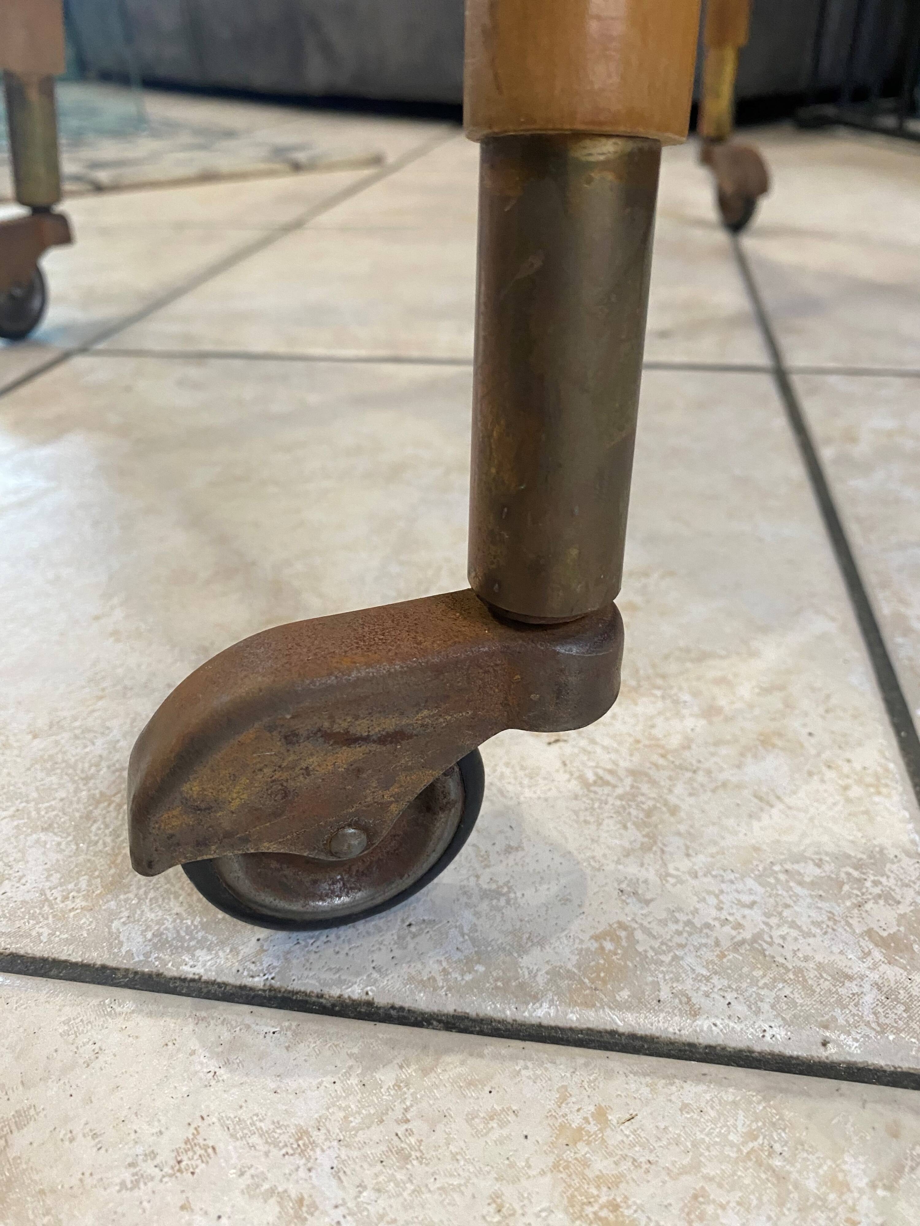 Scandinavian wooden side coffee table with vintage 50s swivel top