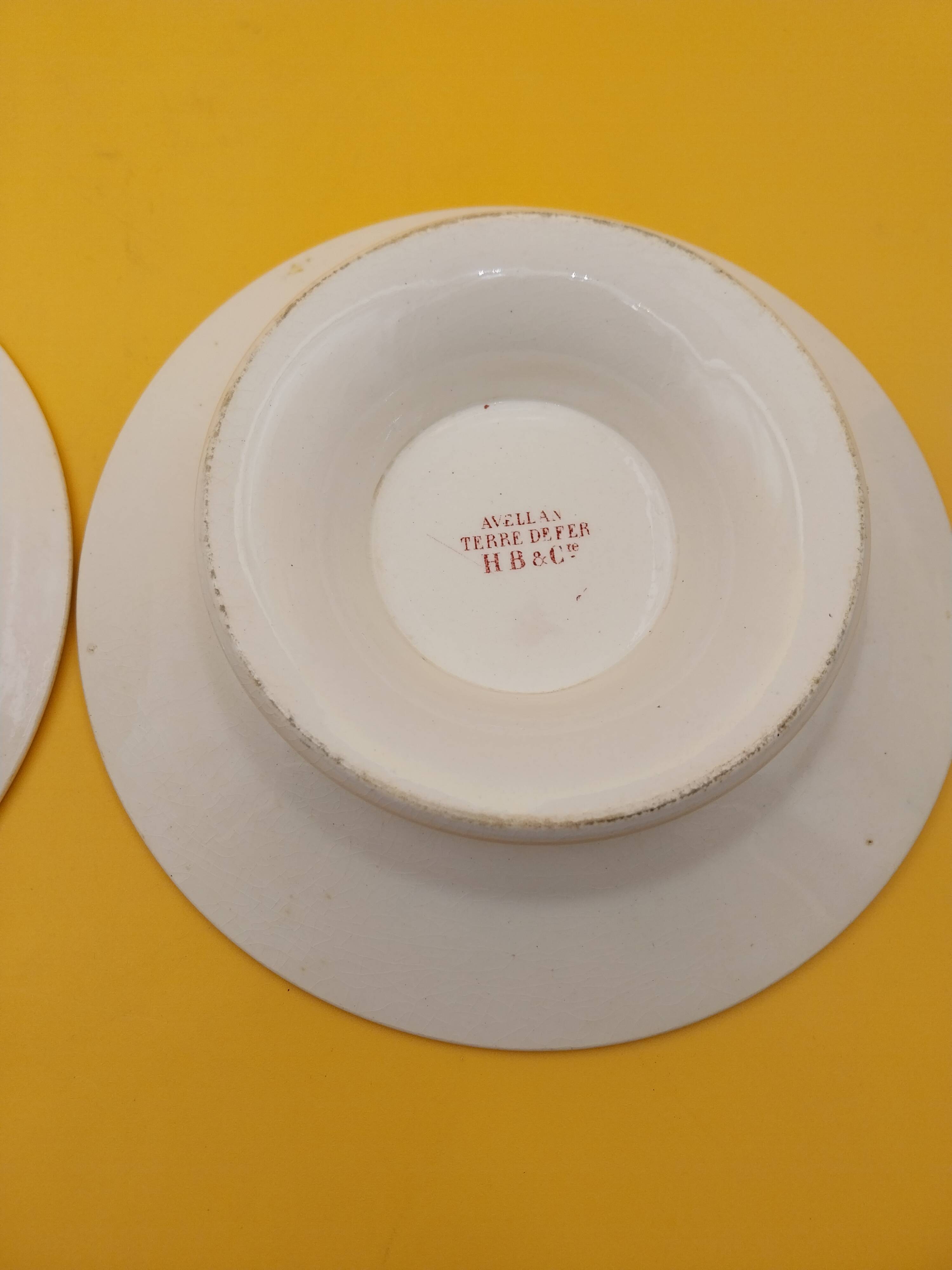 2 Compotiers Choisy le Roi Avellan Boulenger ironstone floral decoration red
