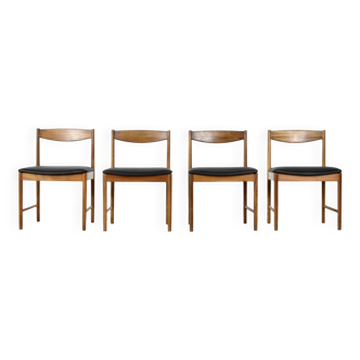 Set Of 4 Midcentury McIntosh Teak And Leatherette Chairs. Vintage Modern