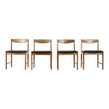 Set Of 4 Midcentury McIntosh Teak And Leatherette Chairs. Vintage Modern