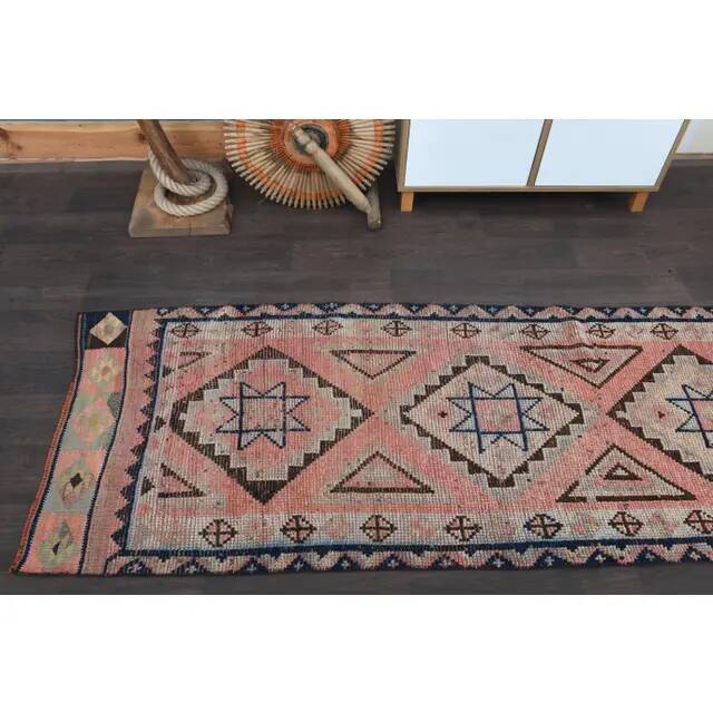 1970s Turkish Oushak Handmade Wool Cotton Orange Runner Rug 84x308
