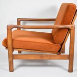 Fauteuil scandinave d'origine restauré, années 60, rouille, velours