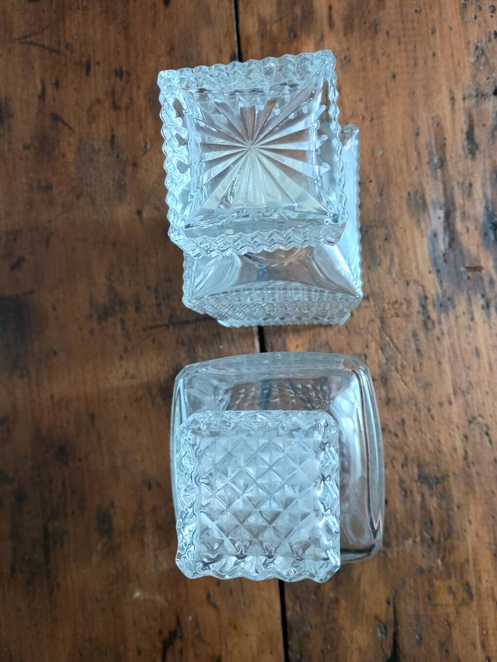 Mismatched pair of whisky decanters.