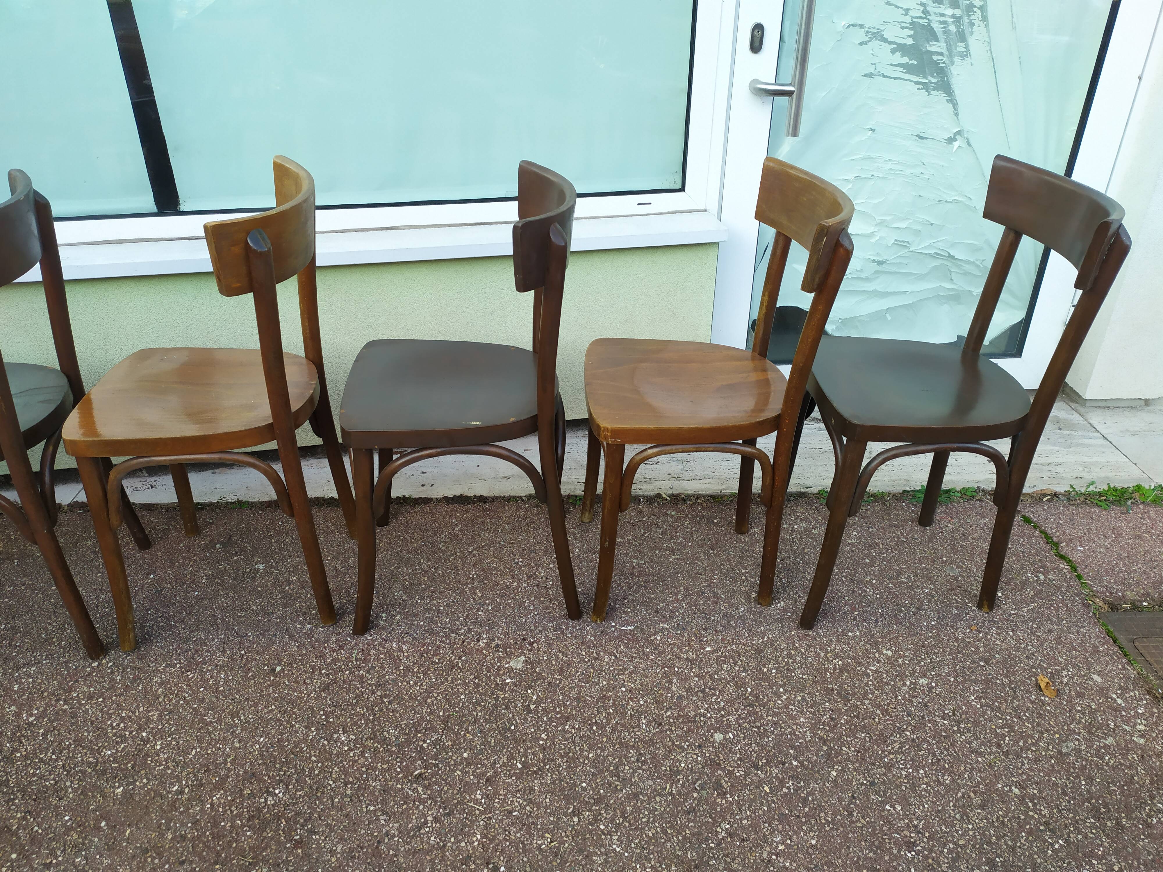 Set of 8 wooden bistrot bar chairs - vintage