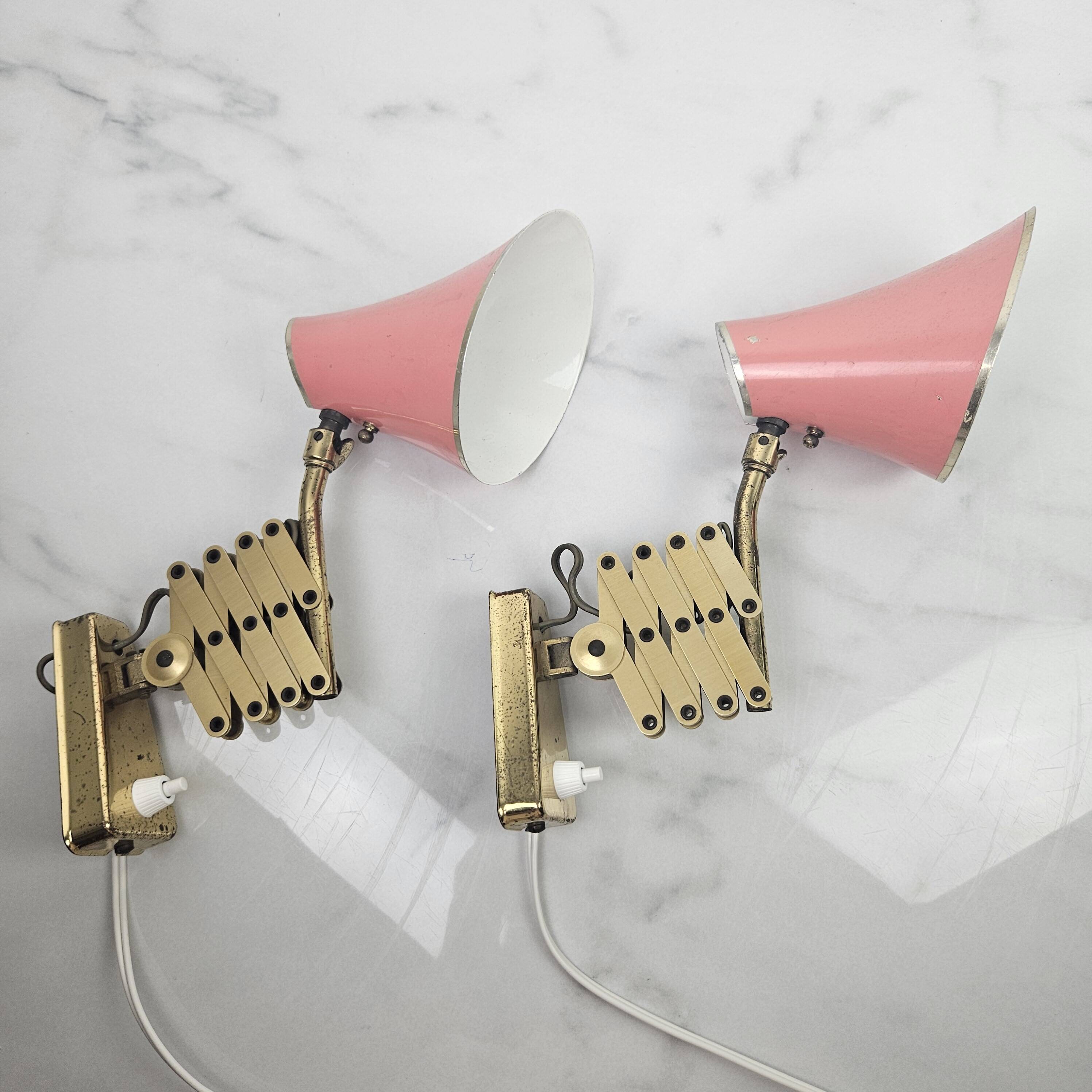 Pair of Italian Mid-Century Scissor Wall Lamps, 1950's