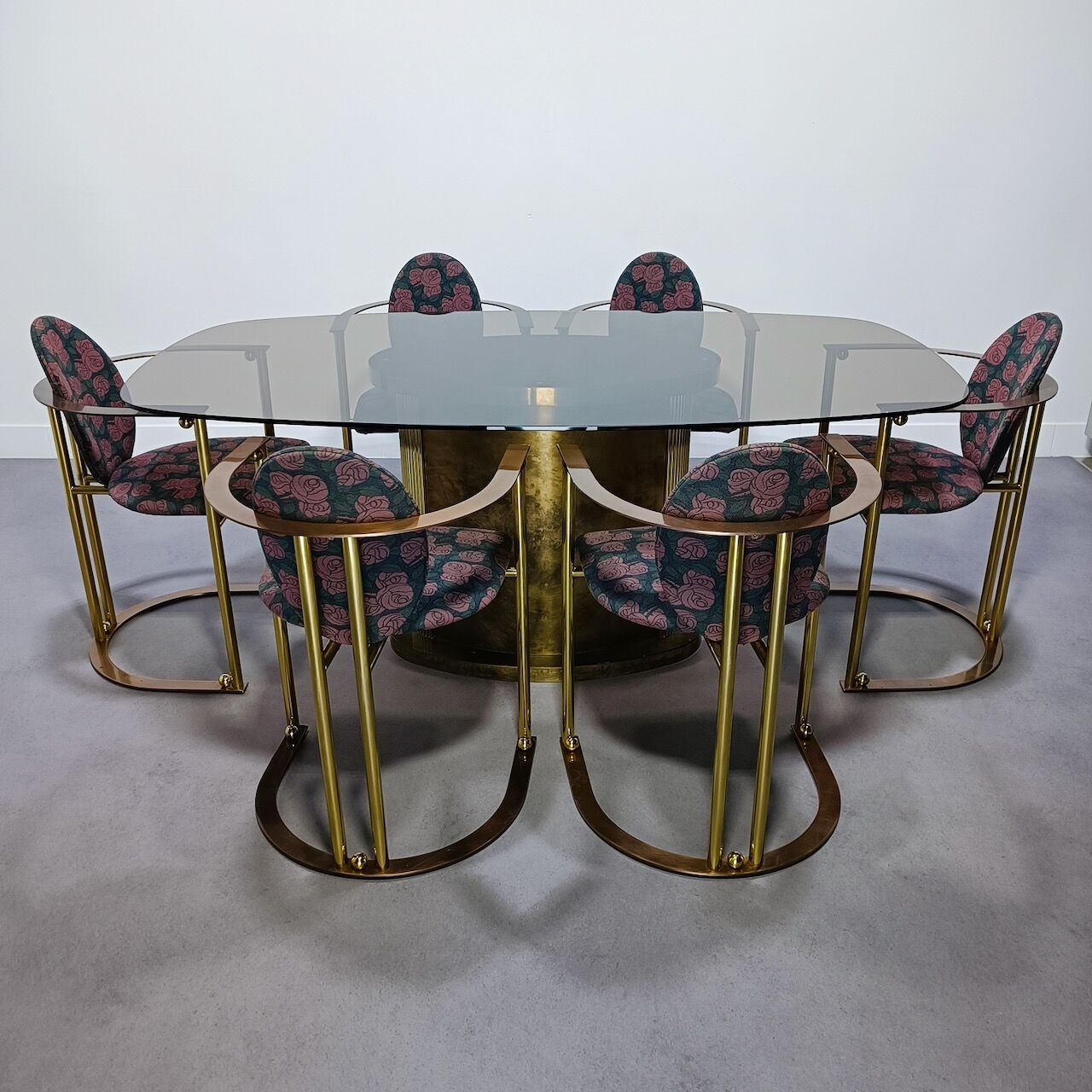 Hollywood regency dining table & 6 armchairs - belgo chrom
