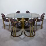 Hollywood regency dining table & 6 armchairs - belgo chrom