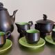 Vallauris Monica Céram coffee set, anthracite black outdoors, green indoors. 9 pieces.