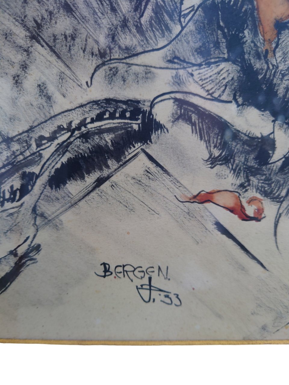 Painting under acrylic glass on bristol sheet signed bergen 1933