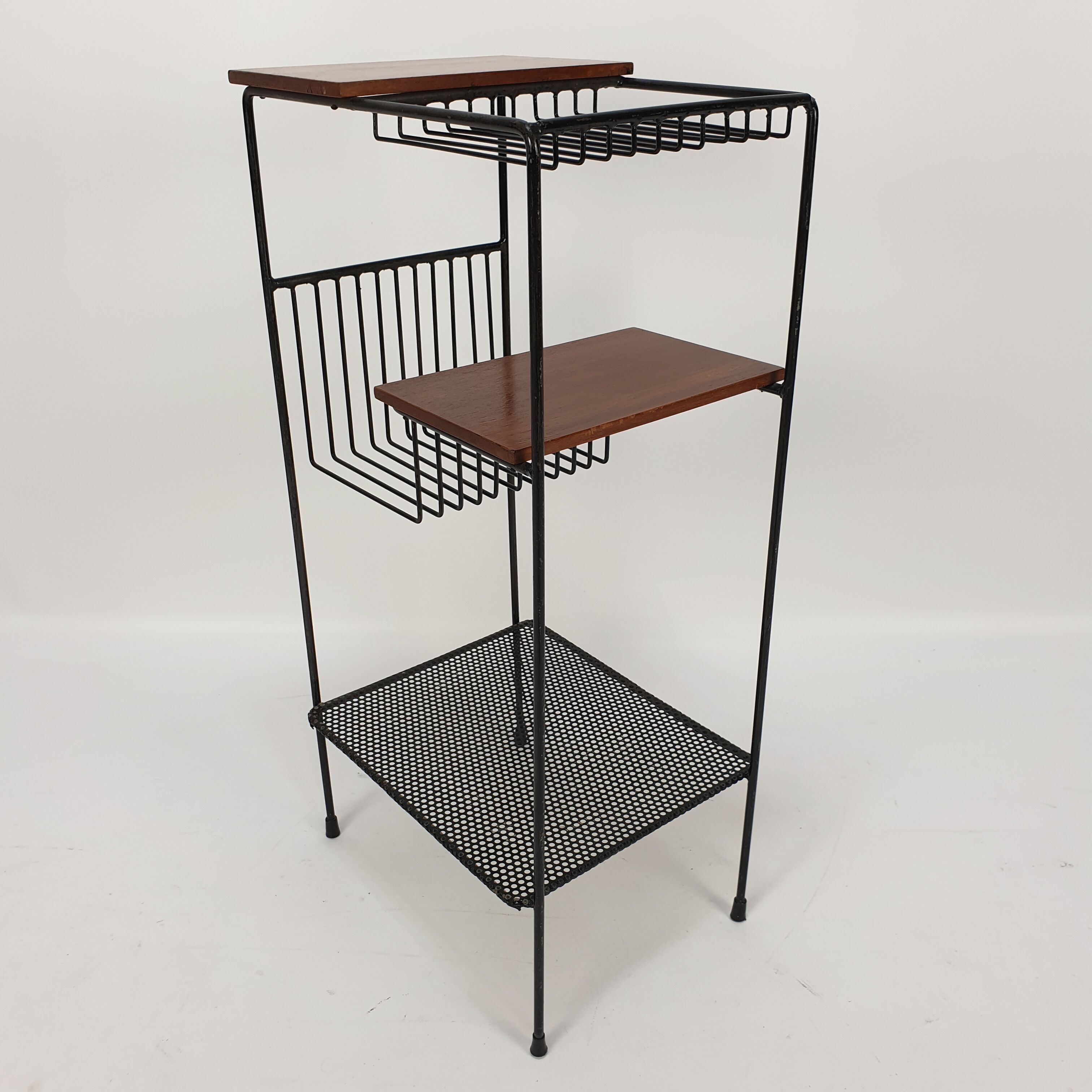 Mid Century Italian Storage Rack with teak and metal, 1950s