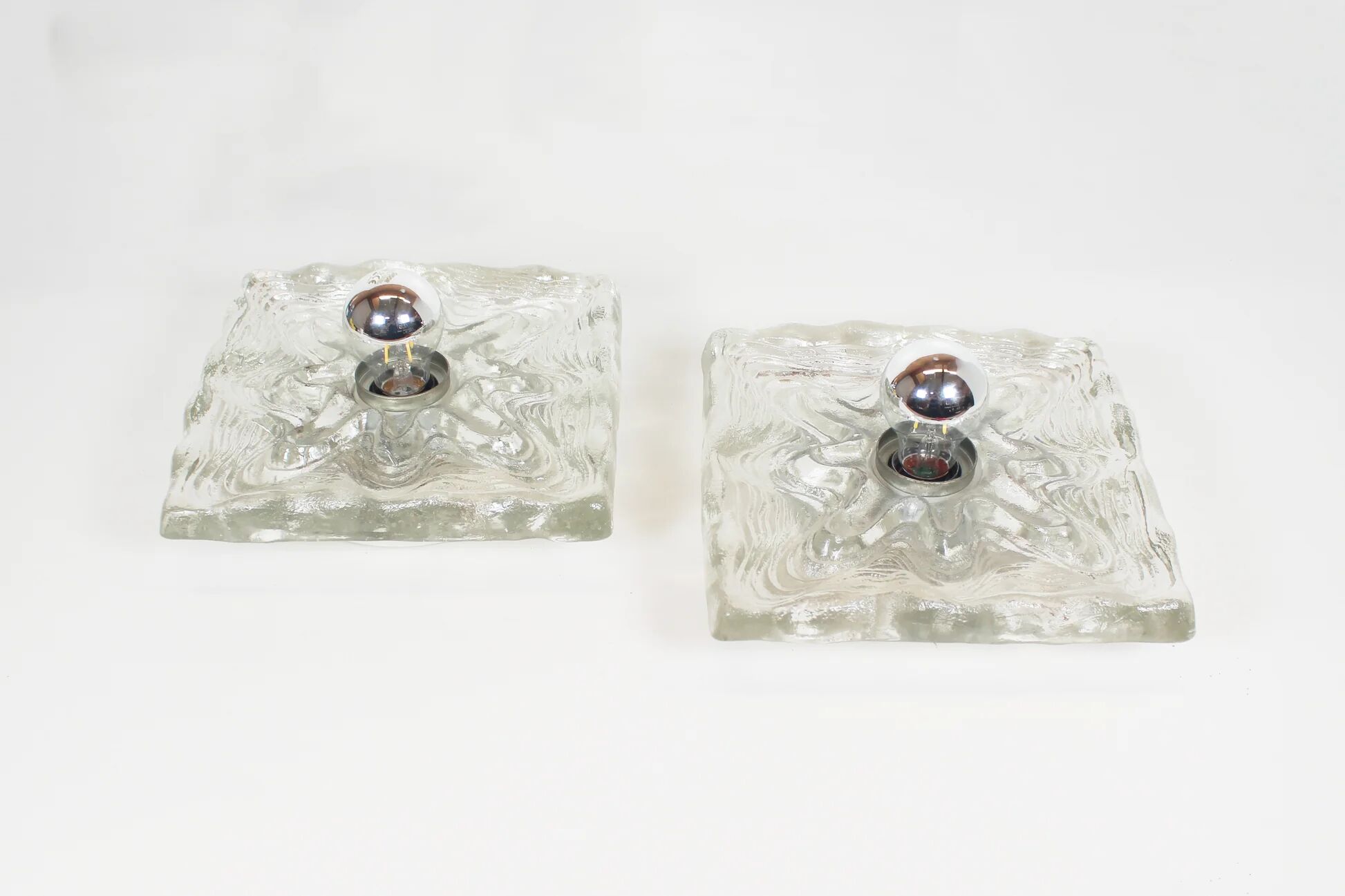 Large 1970s set of 'ice glass' wall lamps by Peill & Putzler