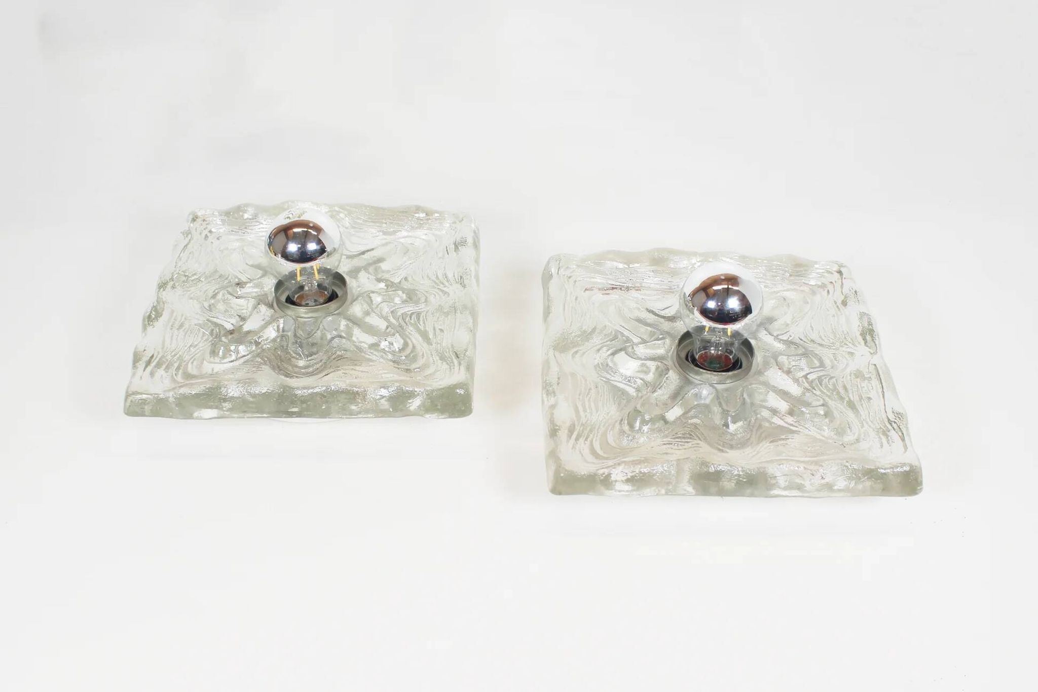 Large 1970s set of 'ice glass' wall lamps by Peill & Putzler