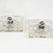 Large 1970s set of 'ice glass' wall lamps by Peill & Putzler