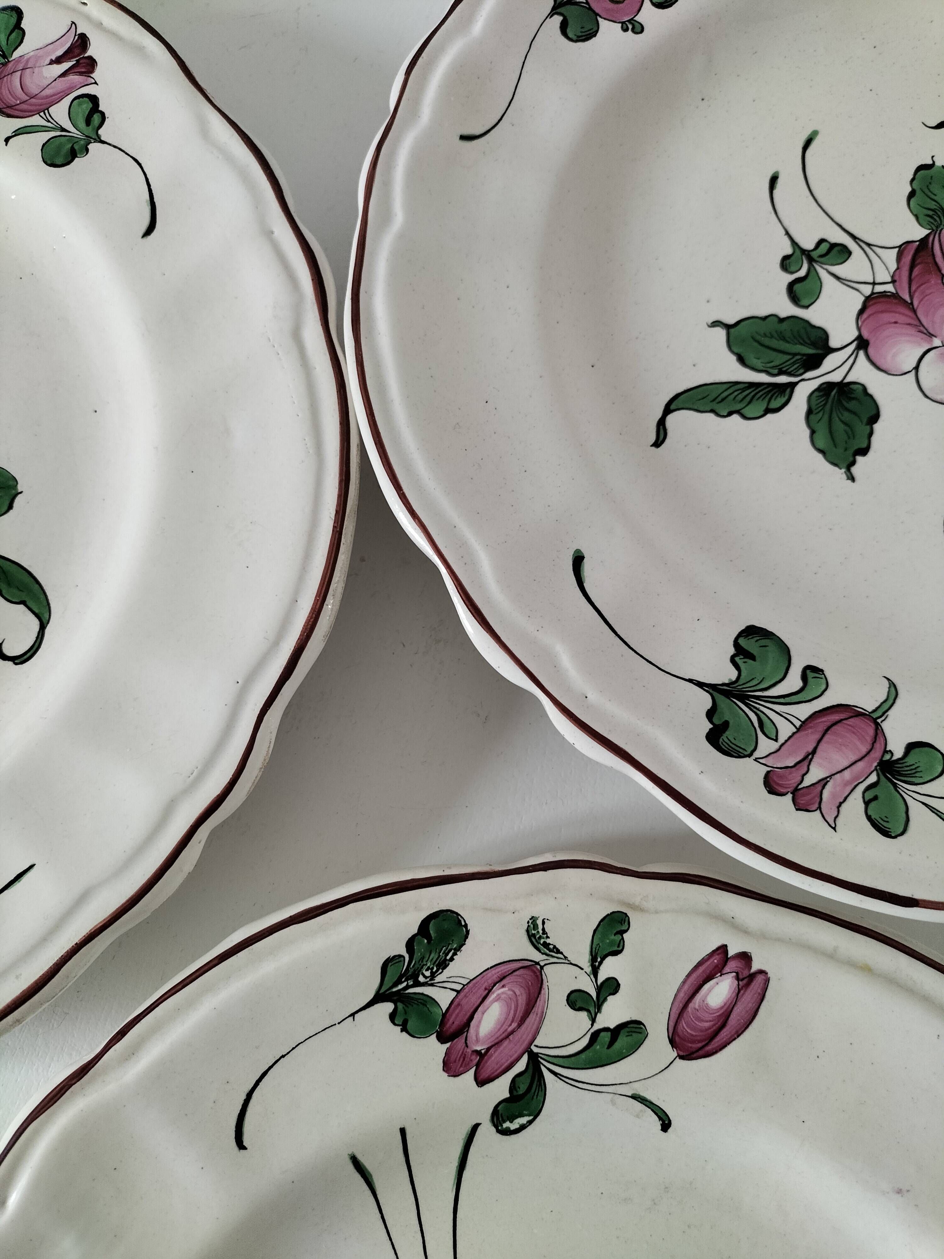 Trio of antique hand-painted plates