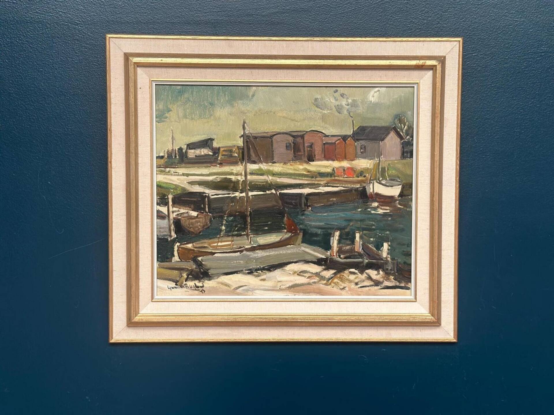 Huile su panneau suédoise – « Motif côtier » par Gunnar Berglund – Datée de 1945