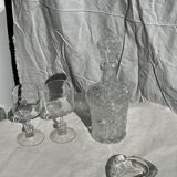 Small cylindrical glass whiskey decanter H:23
