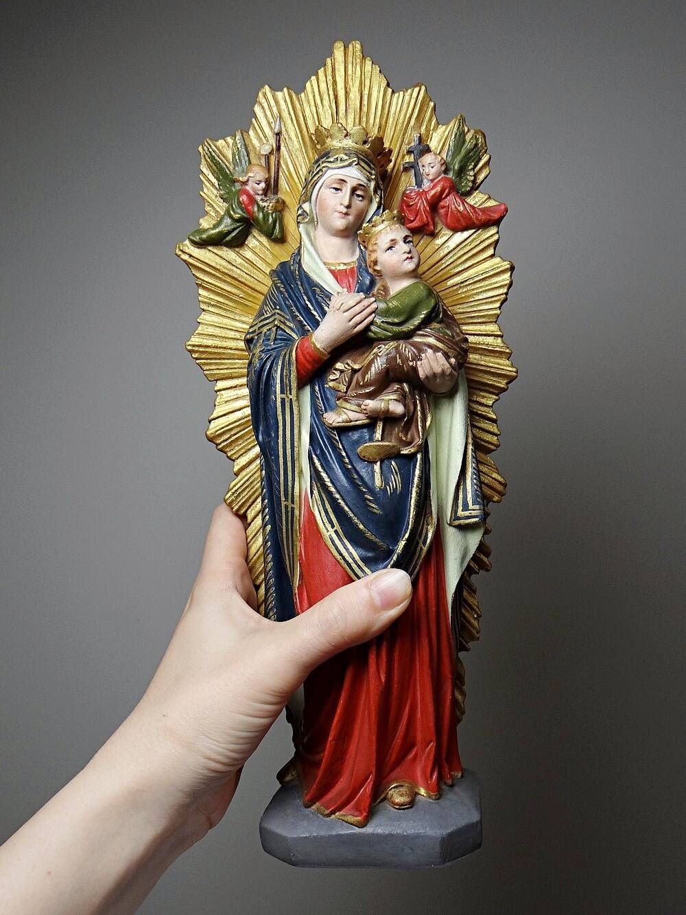 Antique statuette of the Virgin Mary of Perpetual Help, Roman cardboard, Raffl, Paris