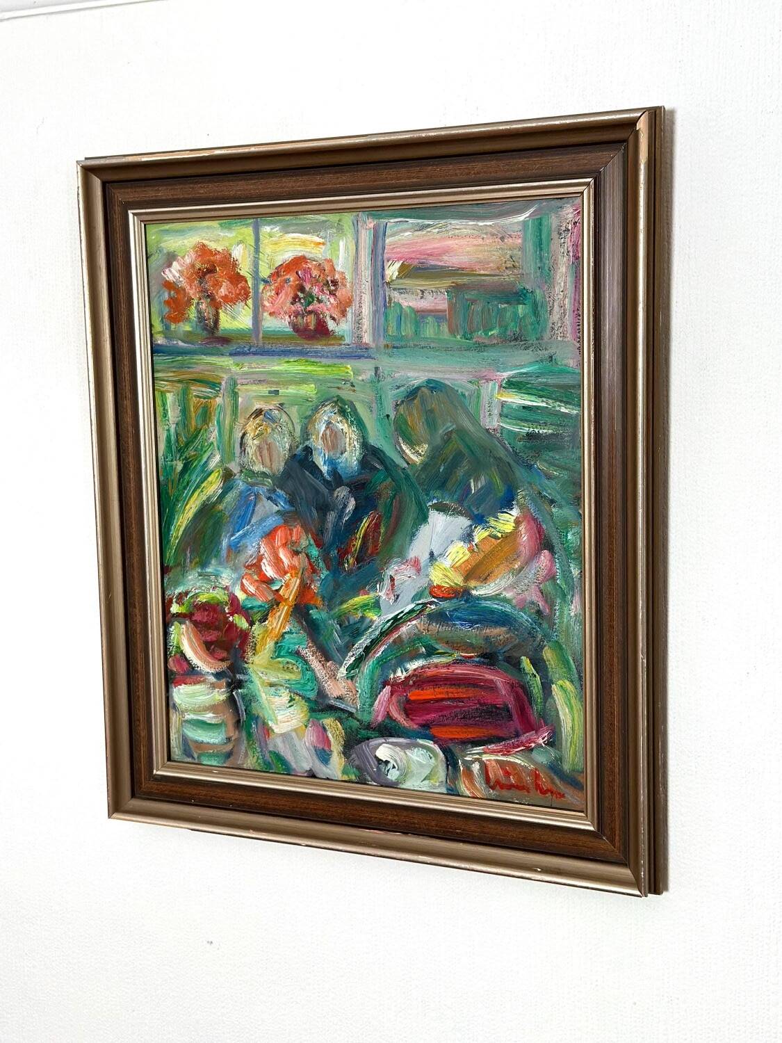 Swedish Oil on Canvas – “Interior with Figures” by Erik Lo  (1914–2004