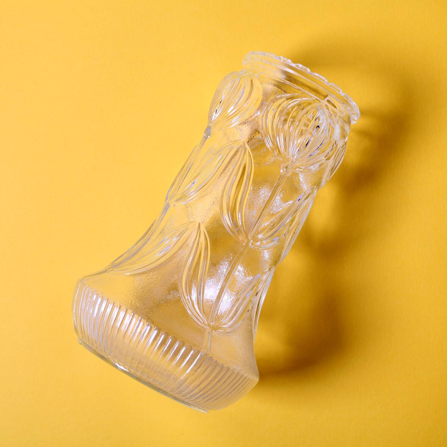 Vintage Pressed Glass Vase / Mid-Century Floral Pattern / Glass Union 1960s