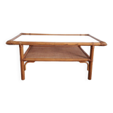 Table basse rotin et bambou rectangulaire vintage