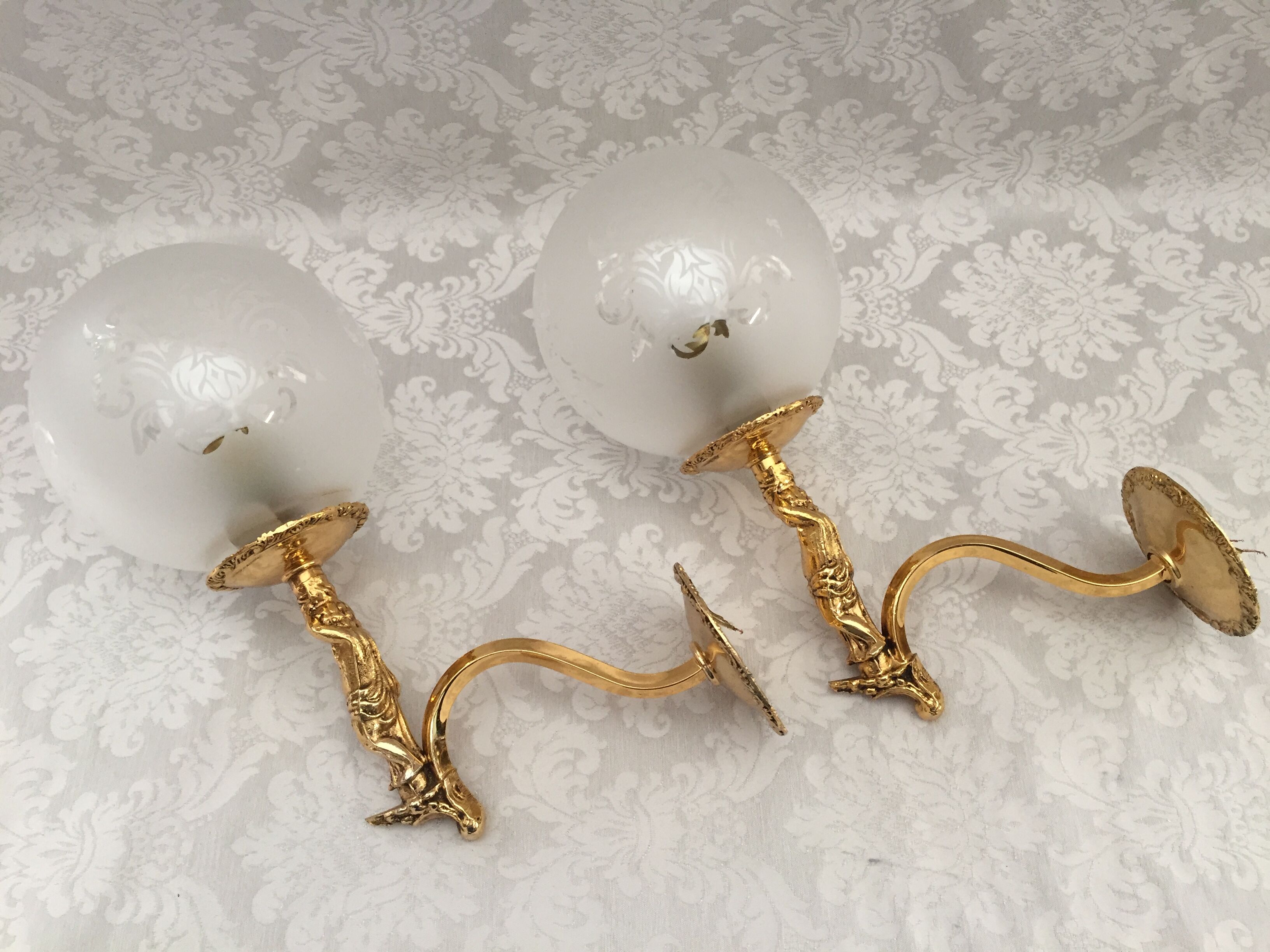 Pair wall lamps gilded bronze atlas globe style louis xv/xvi
