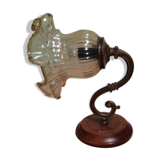 Wall lamp brass gooseneck, tulip glass, vintage