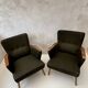 Pair of vintage wooden and fabric armchairs from the 1960s.