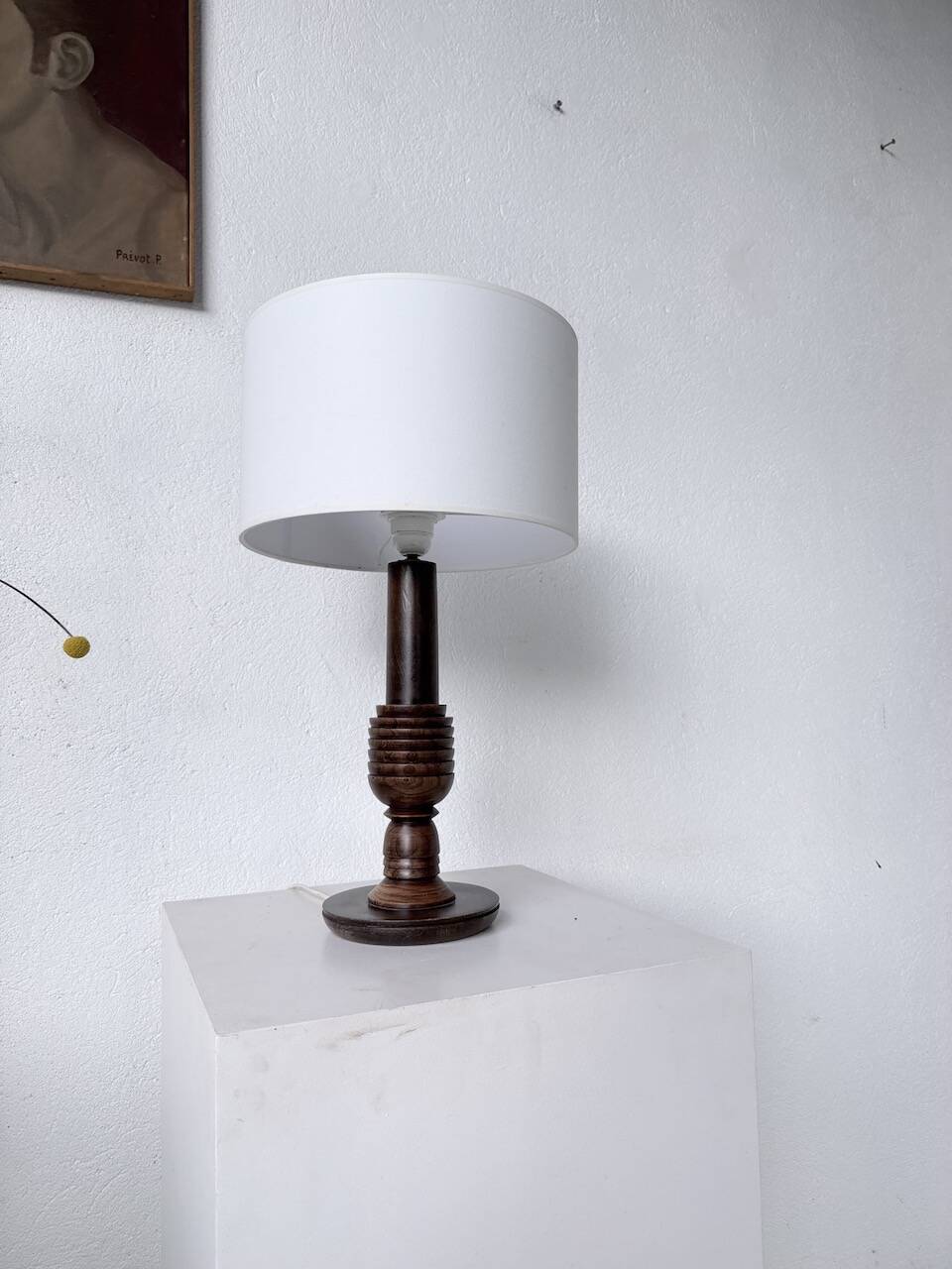 1940s Art Deco oak desk lamp