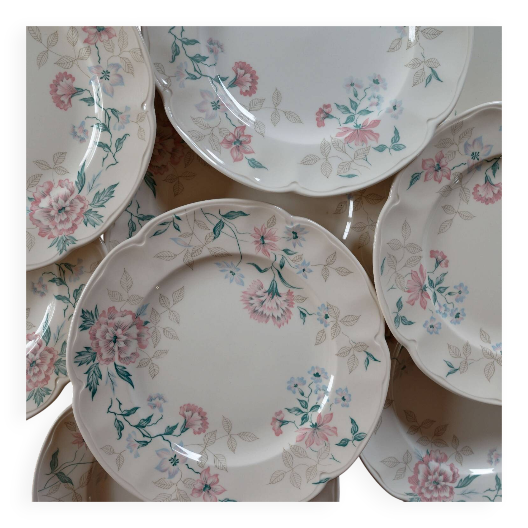 set of 6 flat plates English earthenware Johnson Brothers "Lynton"