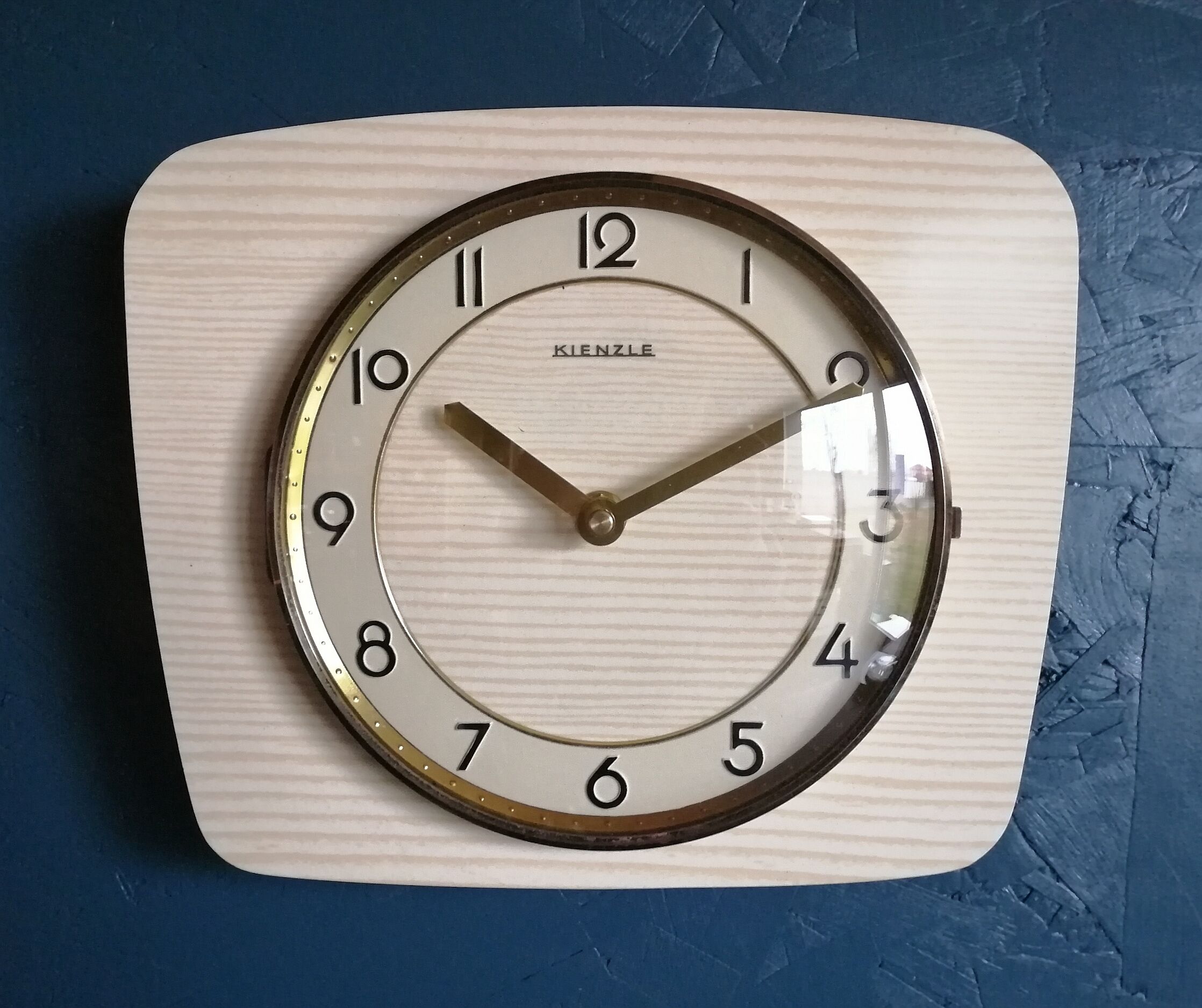 Vintage clock formica silent rectangular wall clock "Kienzle gilded wood"