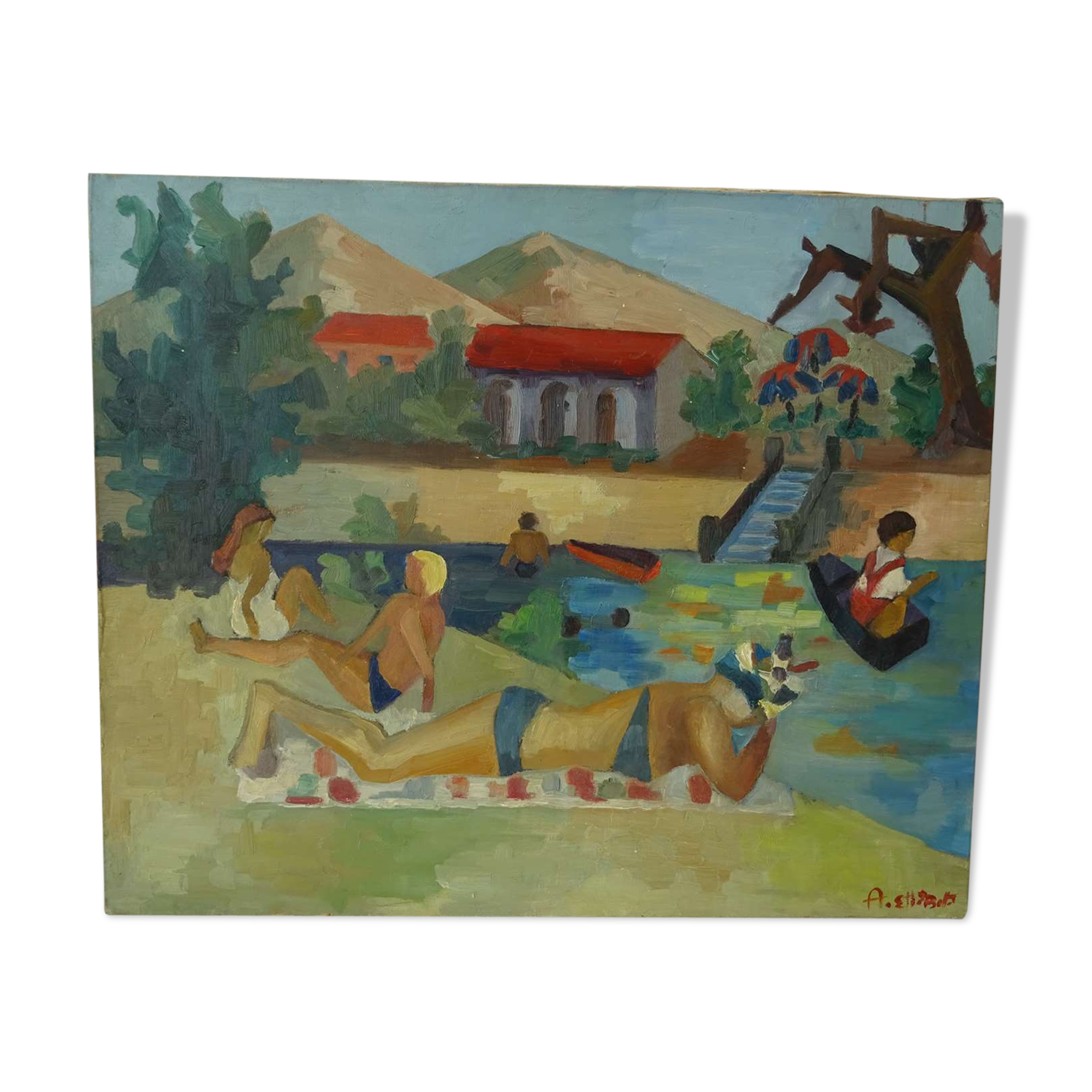 Painting the beach year 60s/70s Vintage