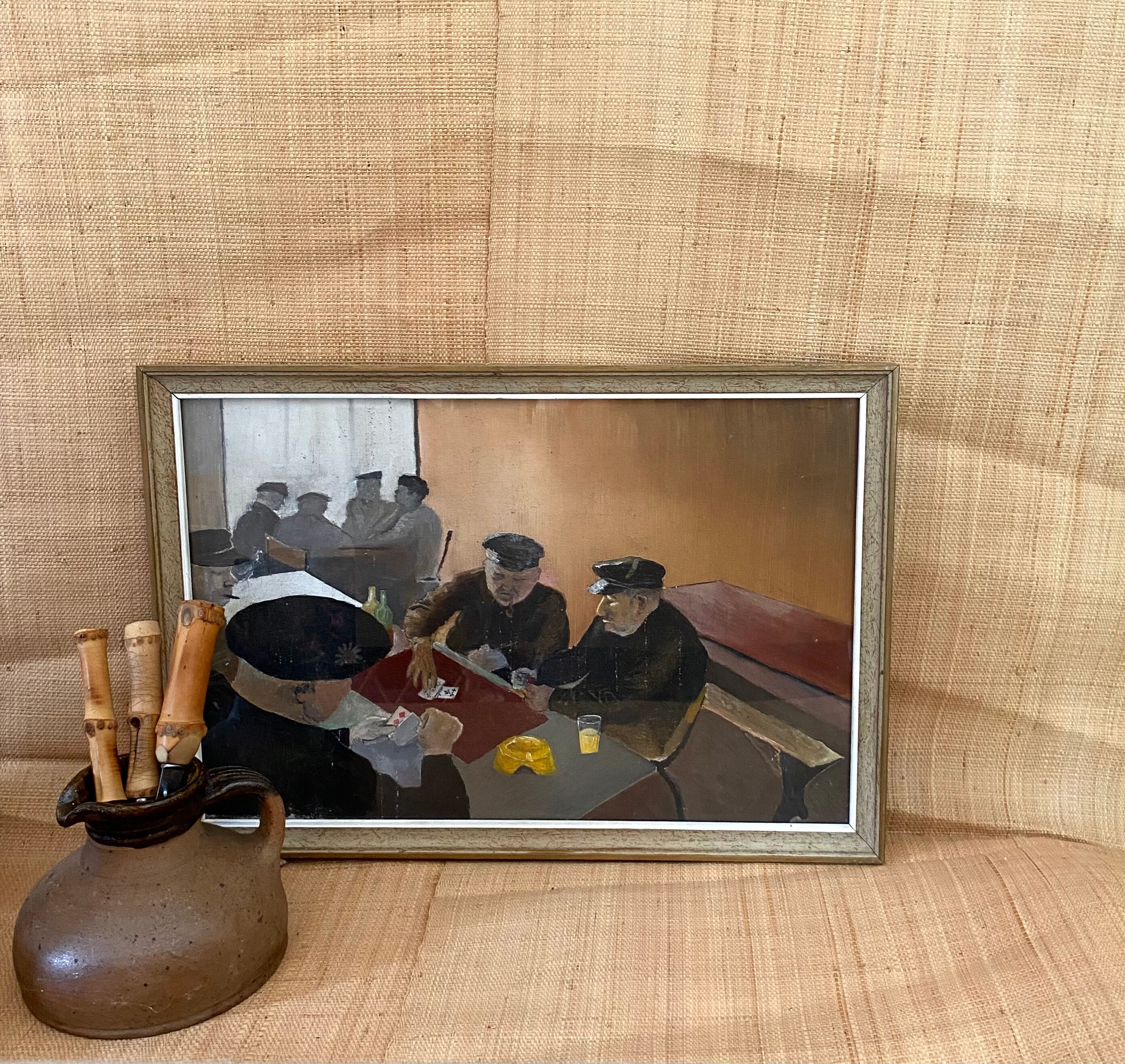Oil on canvas under glass, "The Players" 1950