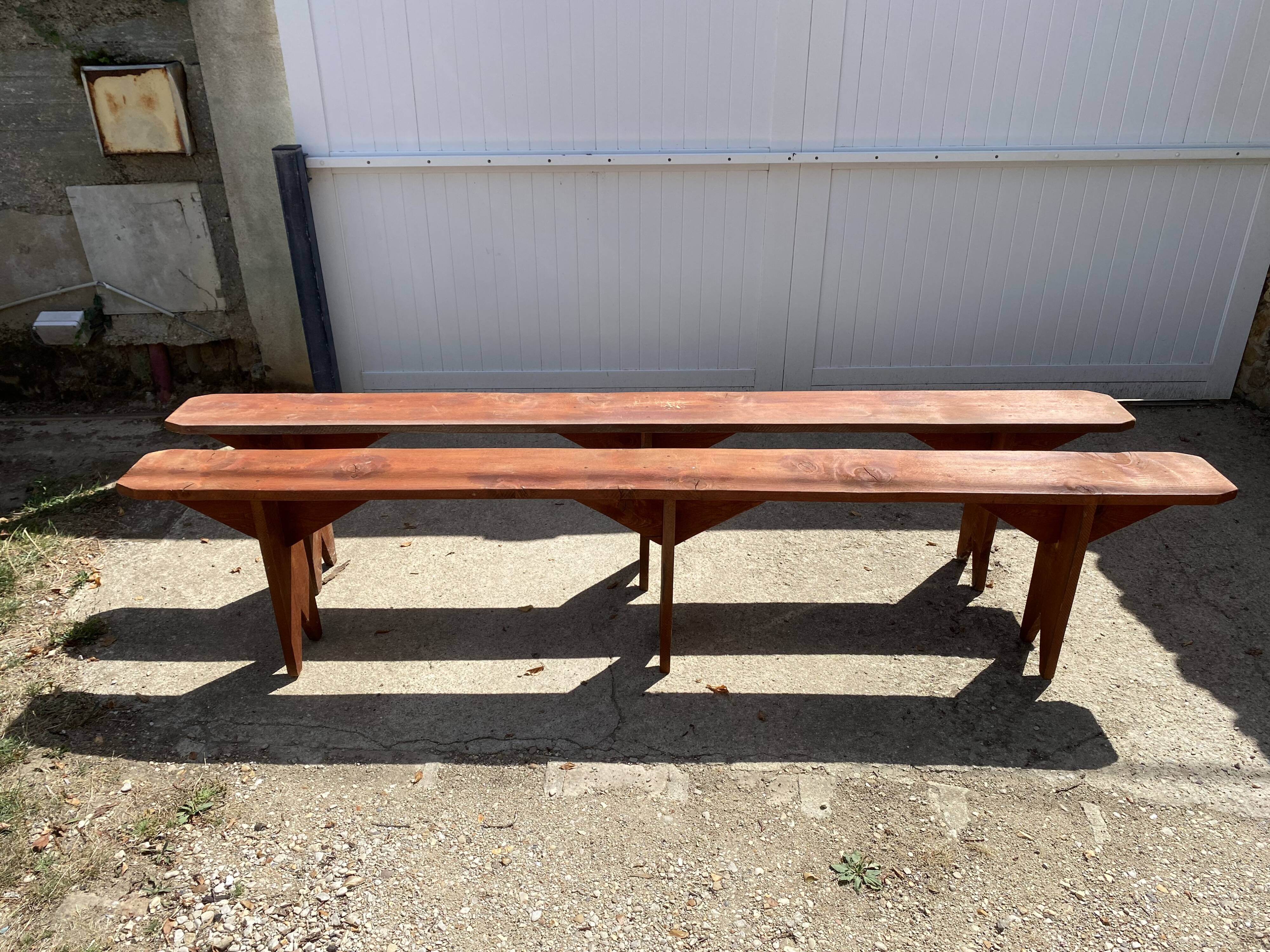 Pair of solid wood farmhouse benches 250cm for rustic farmhouse table 1950