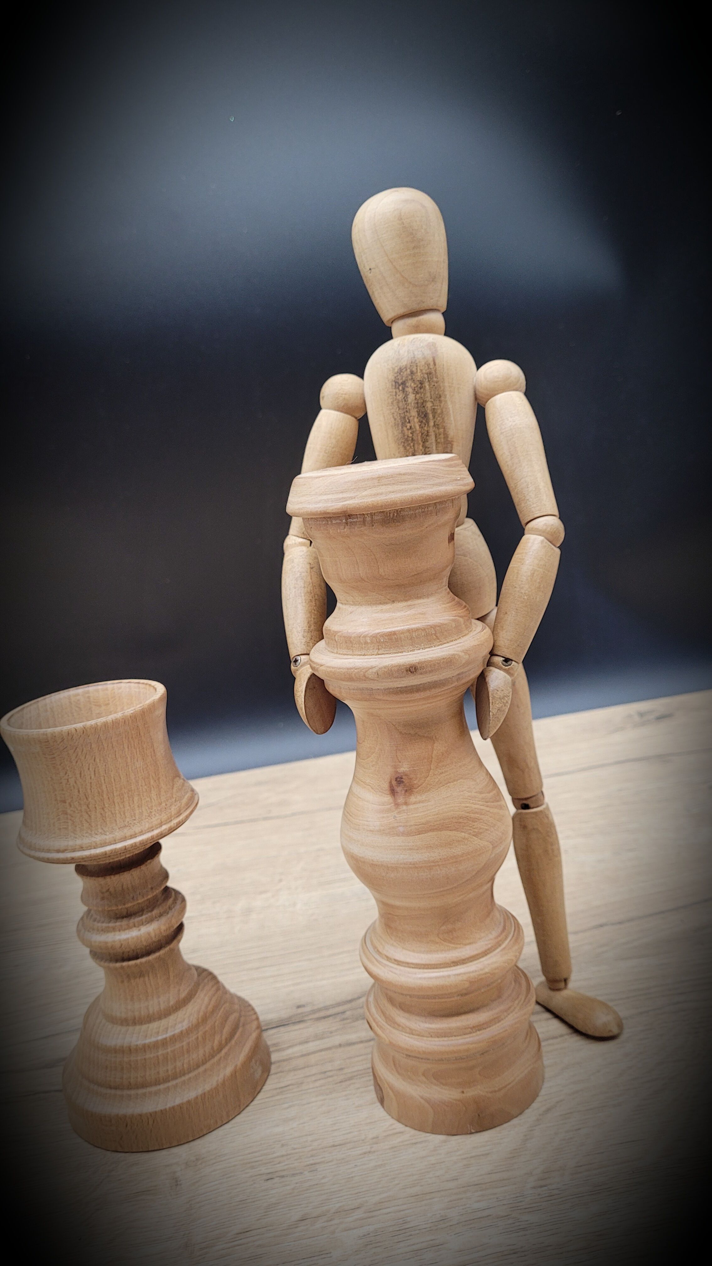 Trio turned wood candlesticks