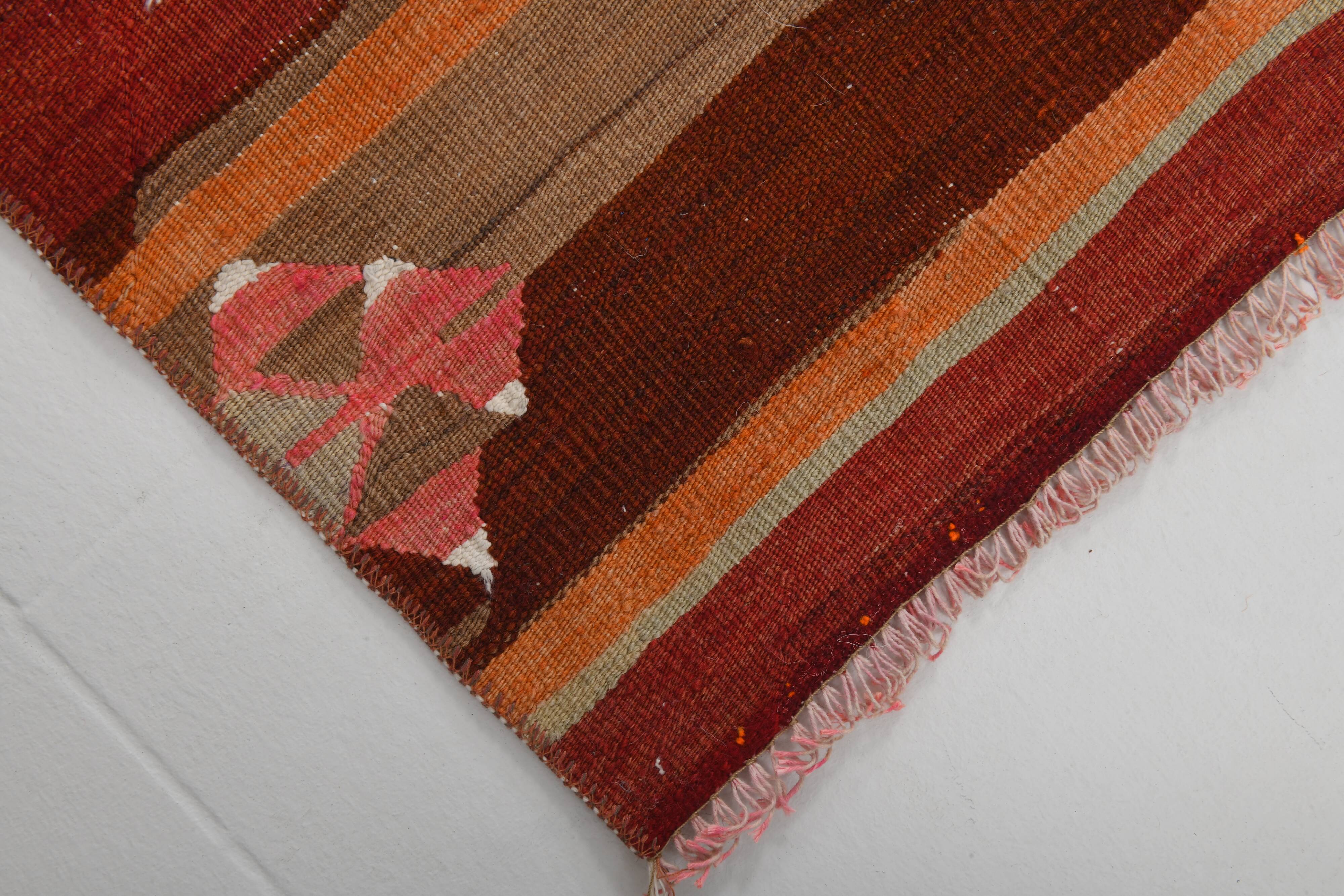 3x10 Red Brown Kilim Runner Rug 80x303Cm