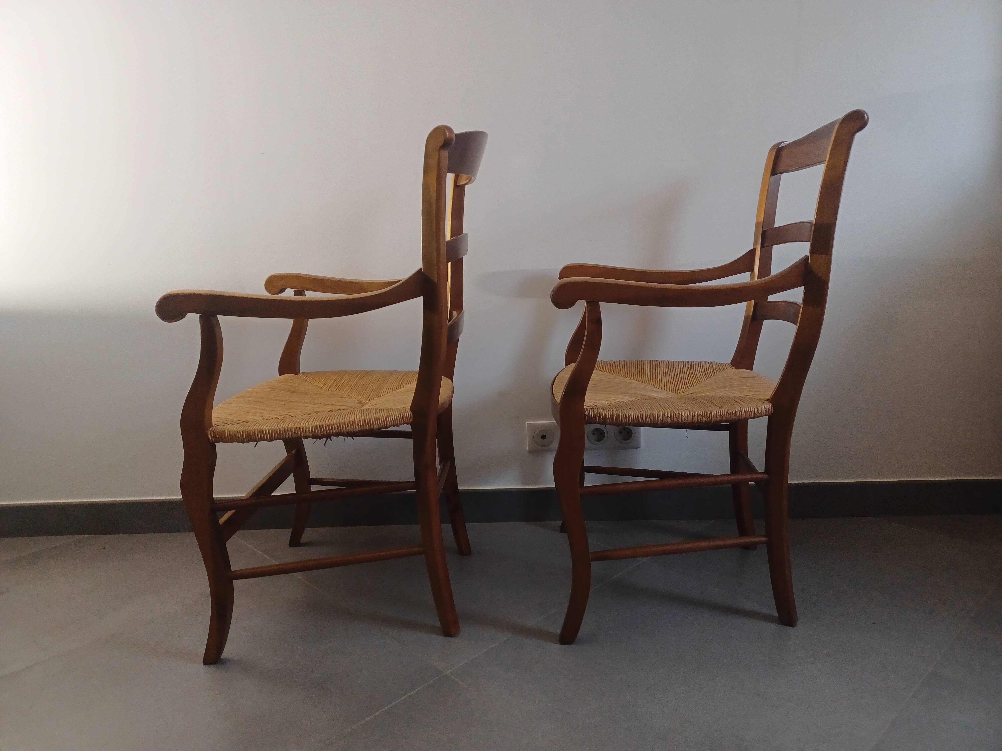 Pair of cherry wood armchairs